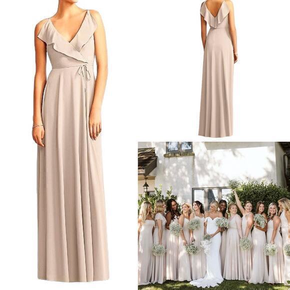 Jenny Yoo Drape Ruffle V Neck‎ Bridesmaid Dress Palomino Sz 8 - Picture 1 of 9